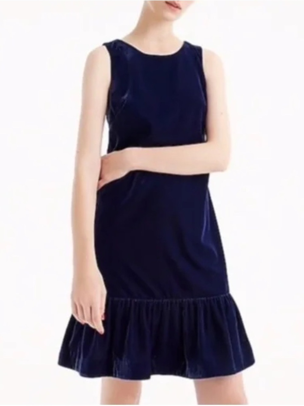 J Crew‎ Velvet Ruffle-hem Dress Vivid Ink Navy Size 0